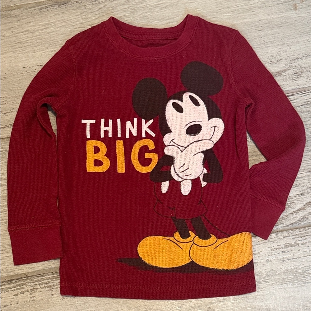 Disney Kids Burgundy “think big” Mickey Mouse Long Sleeve Tee 5T